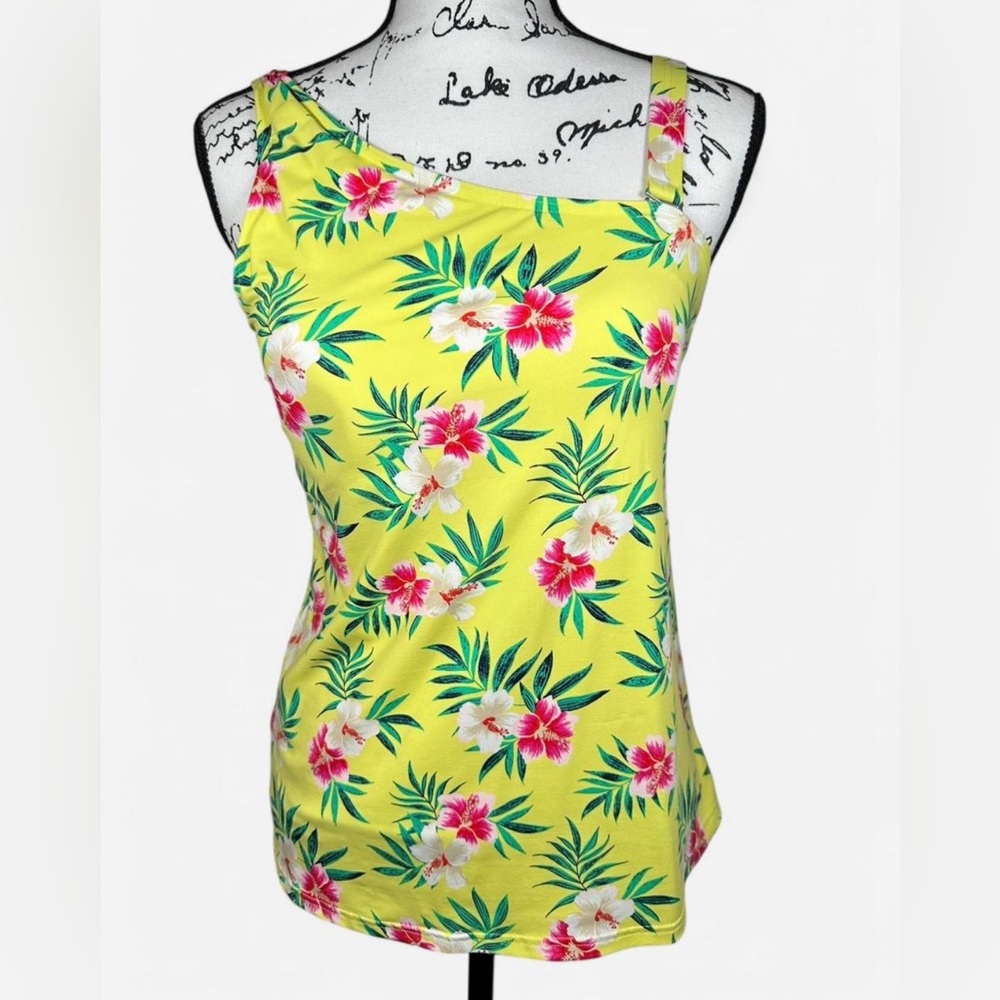Lands End Tankini Women's 6 Asymmetrical Swim Top Removable Strap Lined